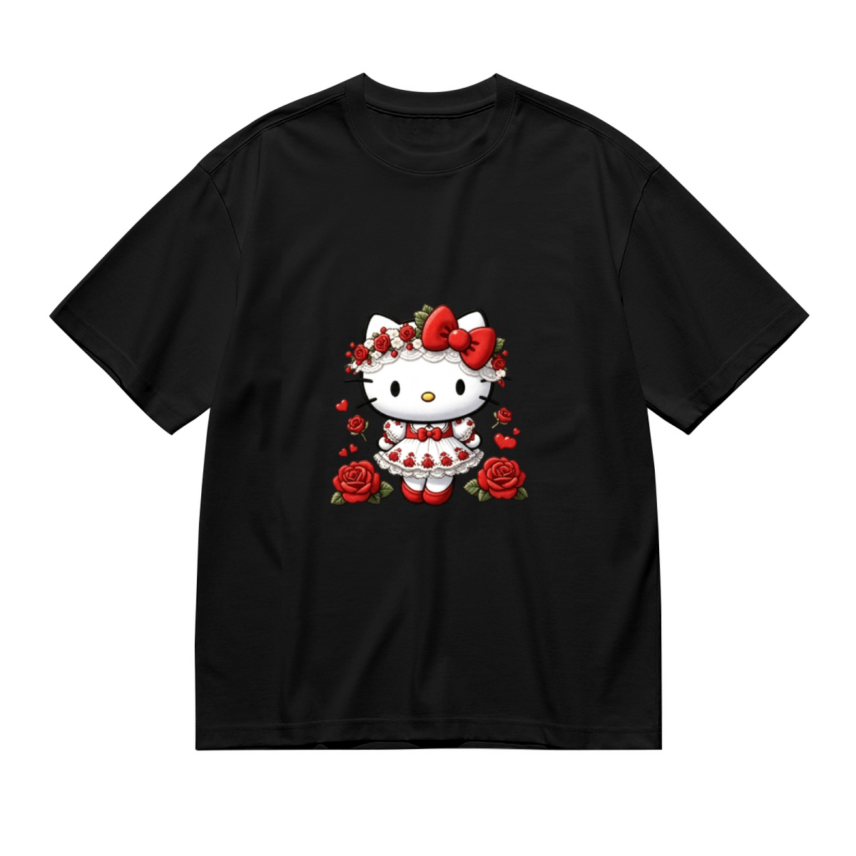 Rose Floral Dress Hello Kitty Dark Romantic Plus?Size Women Tee