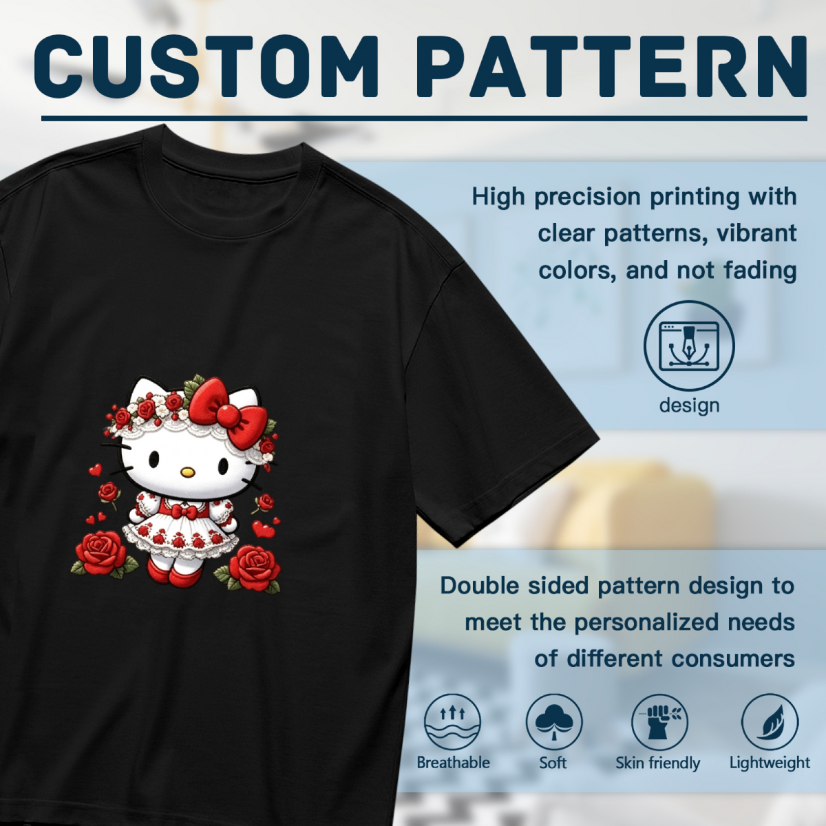 Rose Floral Dress Hello Kitty Dark Romantic Plus?Size Women Tee