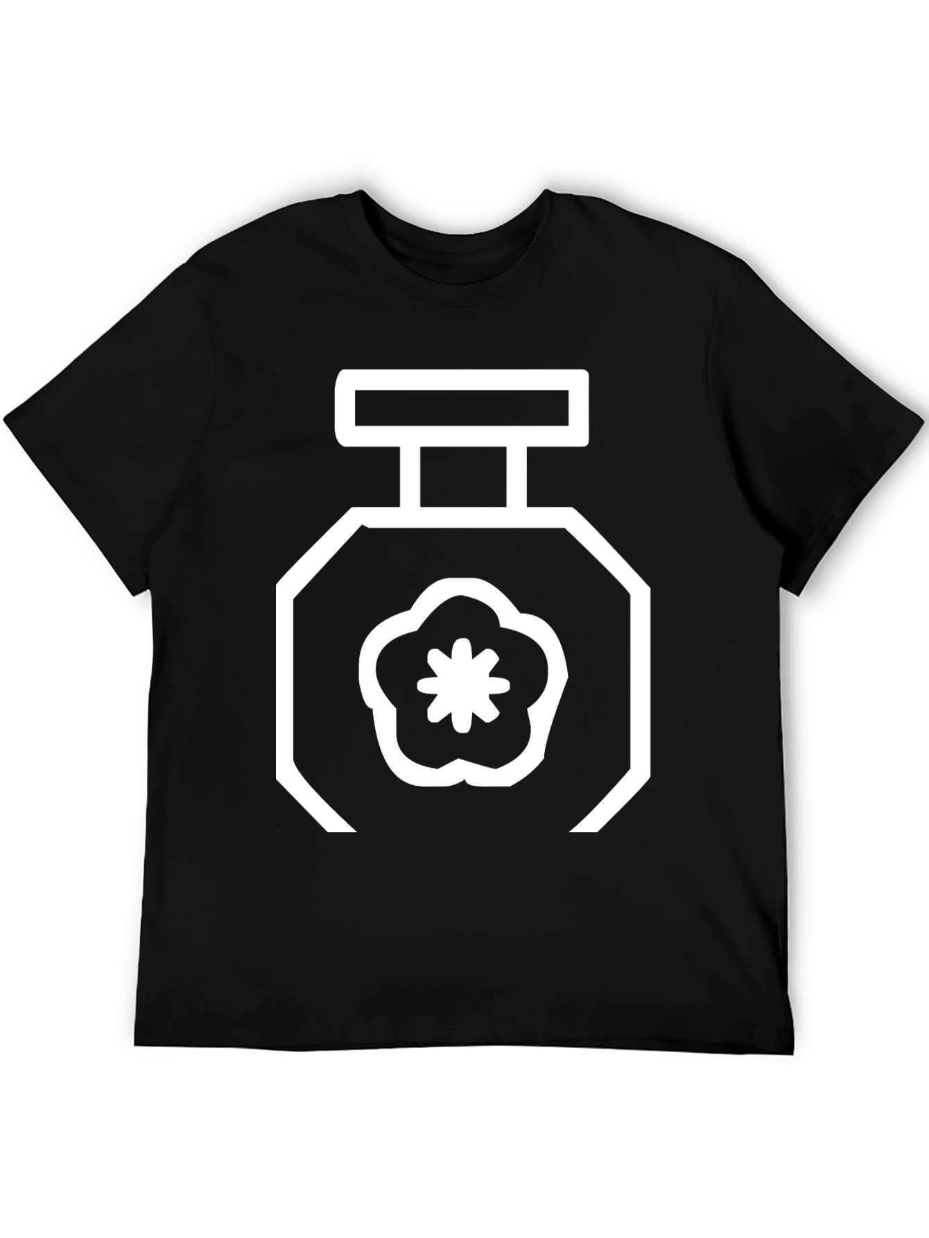 Floral Perfume Bottle Graphic Tee - Black