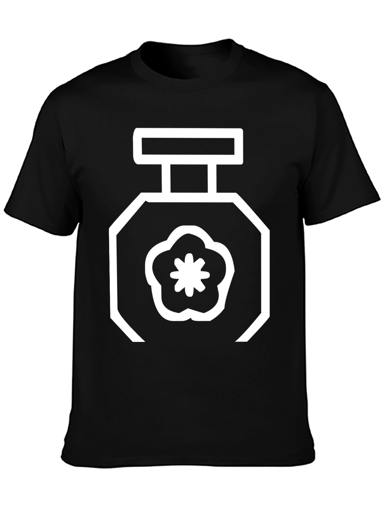Floral Perfume Bottle Graphic Tee - Black
