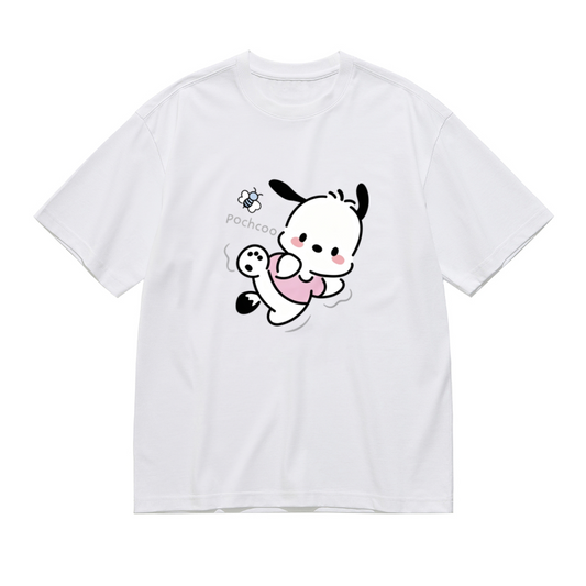 Playful Jumping Pochacco With Bee Graphic Plus?Size Ladies Tee