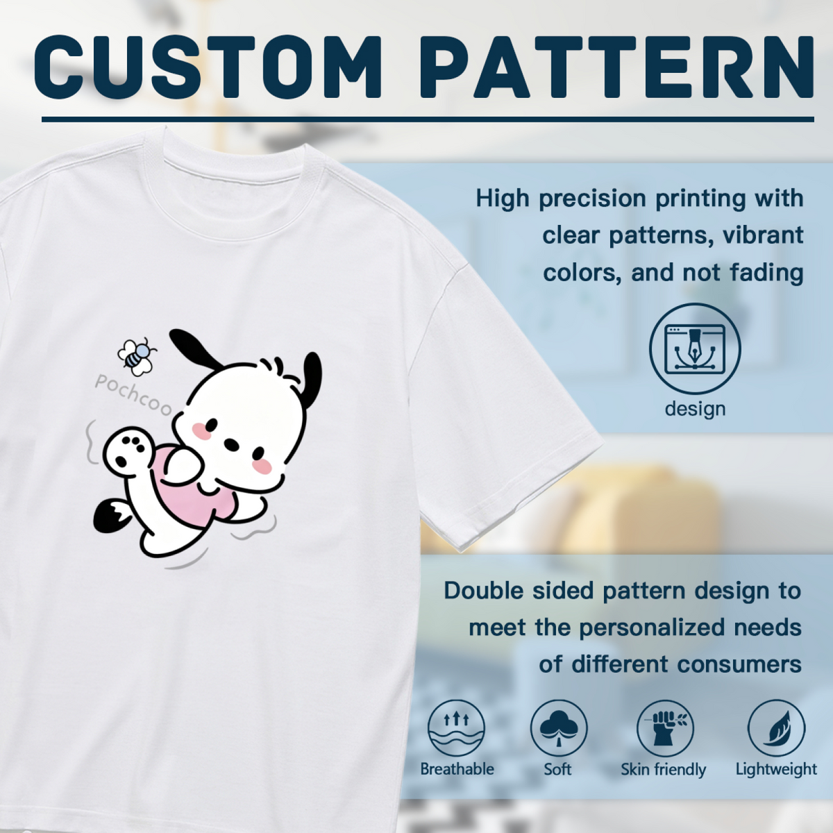 Playful Jumping Pochacco With Bee Graphic Plus?Size Ladies Tee