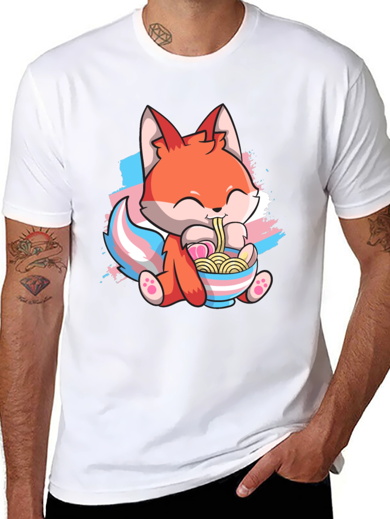 Cute Fox Ramen Trans Pride T-Shirt