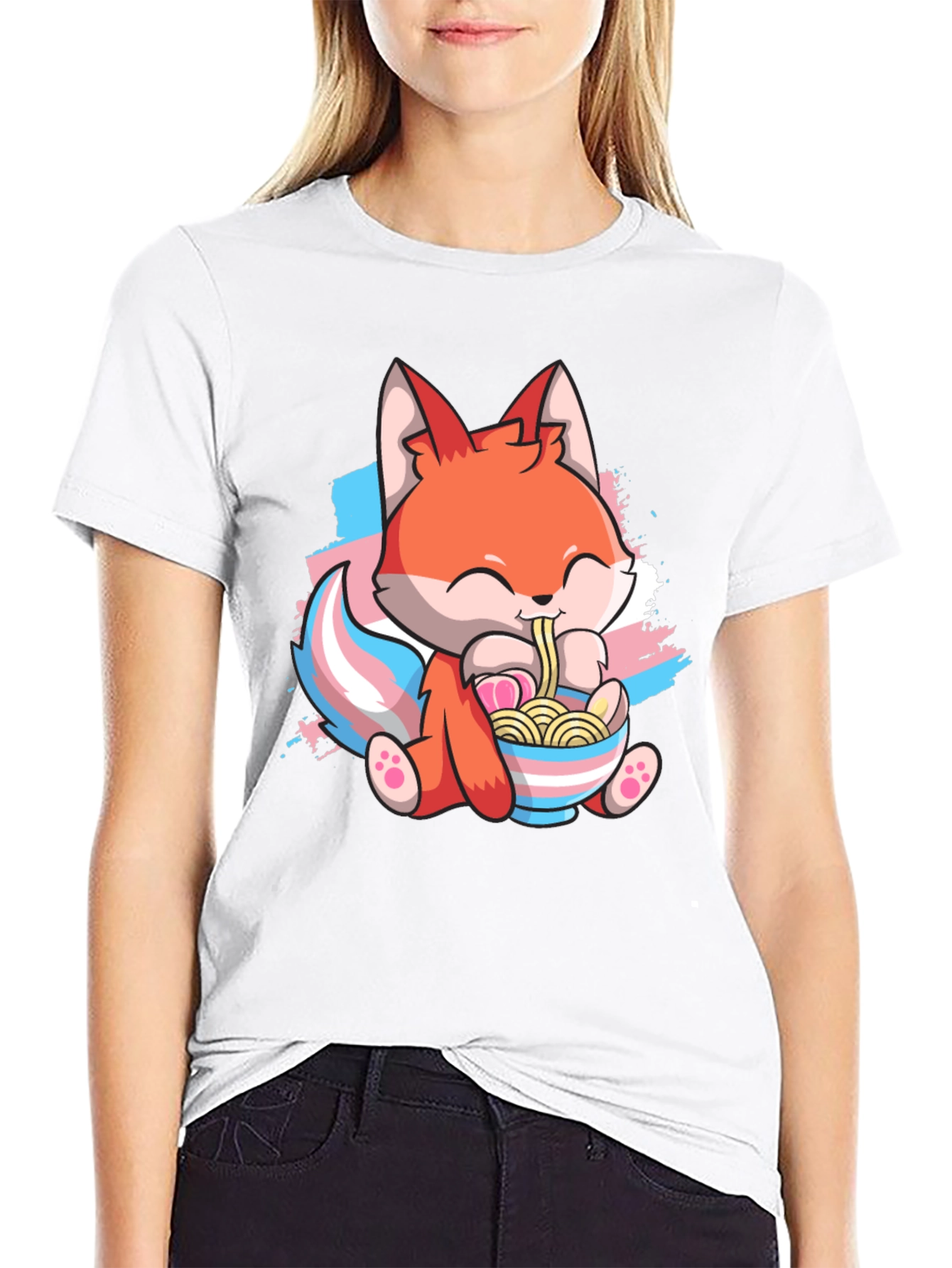 Cute Fox Ramen Trans Pride T-Shirt