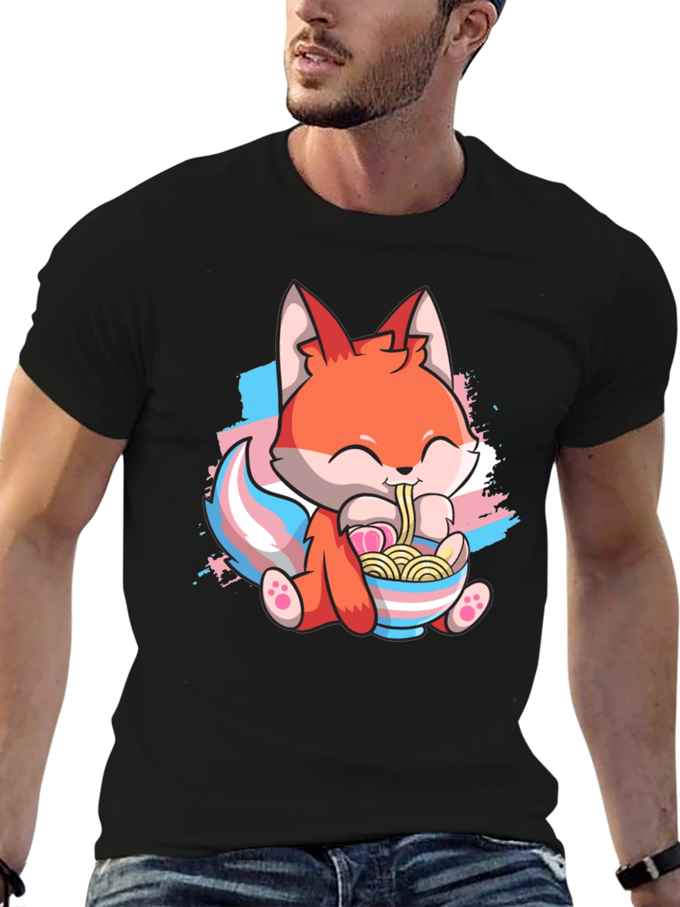 Cute Fox Ramen Trans Pride T-Shirt