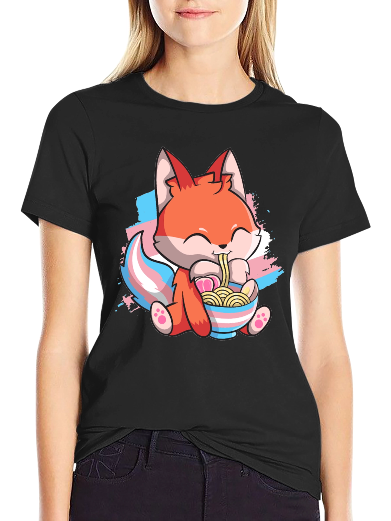 Cute Fox Ramen Trans Pride T-Shirt