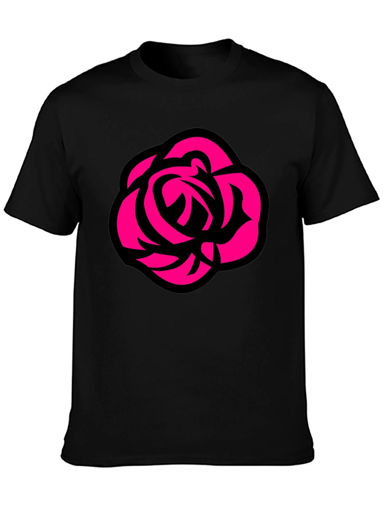 Bold Rose Graphic Tee - Black Cotton Casual T-Shirt