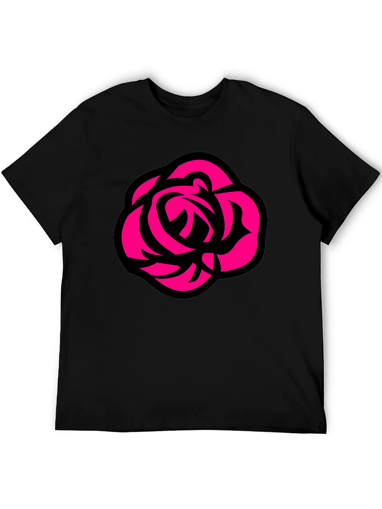 Bold Rose Graphic Tee - Black Cotton Casual T-Shirt