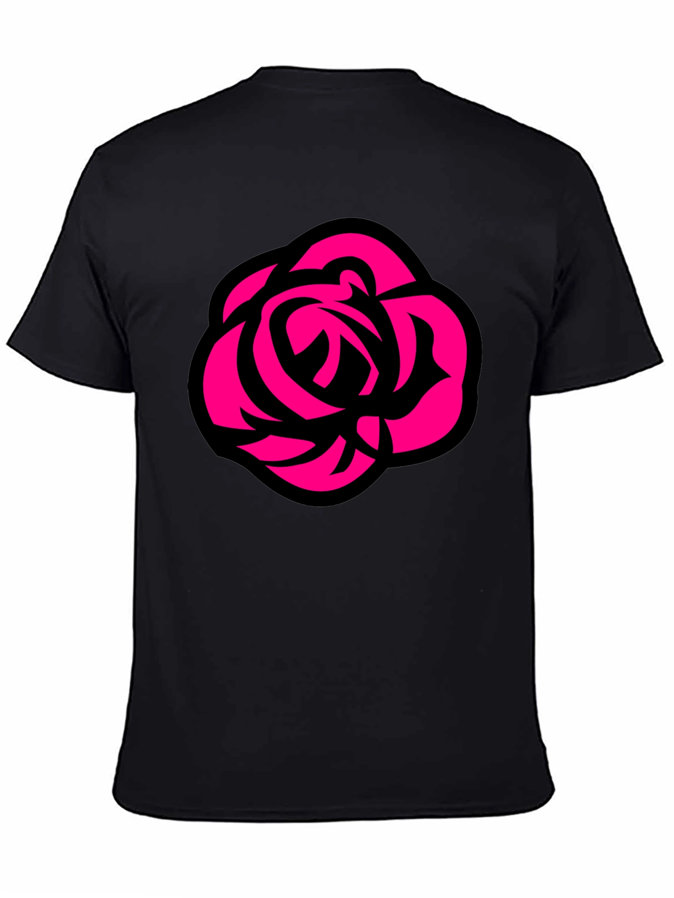 Bold Rose Graphic Tee - Black Cotton Casual T-Shirt
