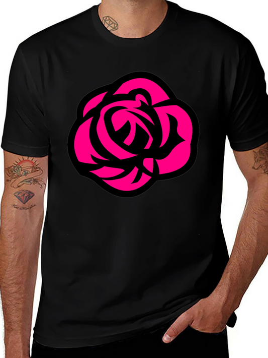 Bold Rose Graphic Tee - Black Cotton Casual T-Shirt