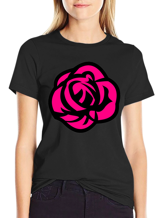 Bold Rose Graphic Tee - Black Cotton Casual T-Shirt