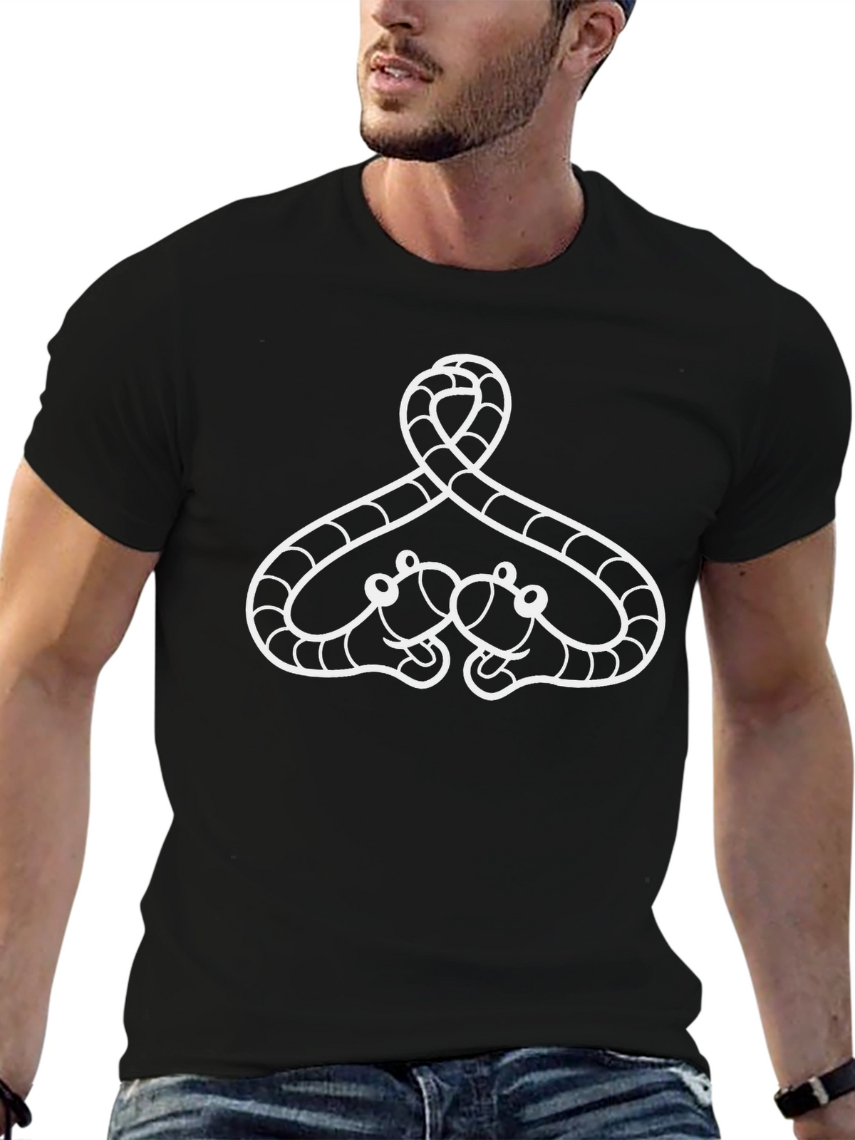 Unique Black T-Shirt with White Snake Design