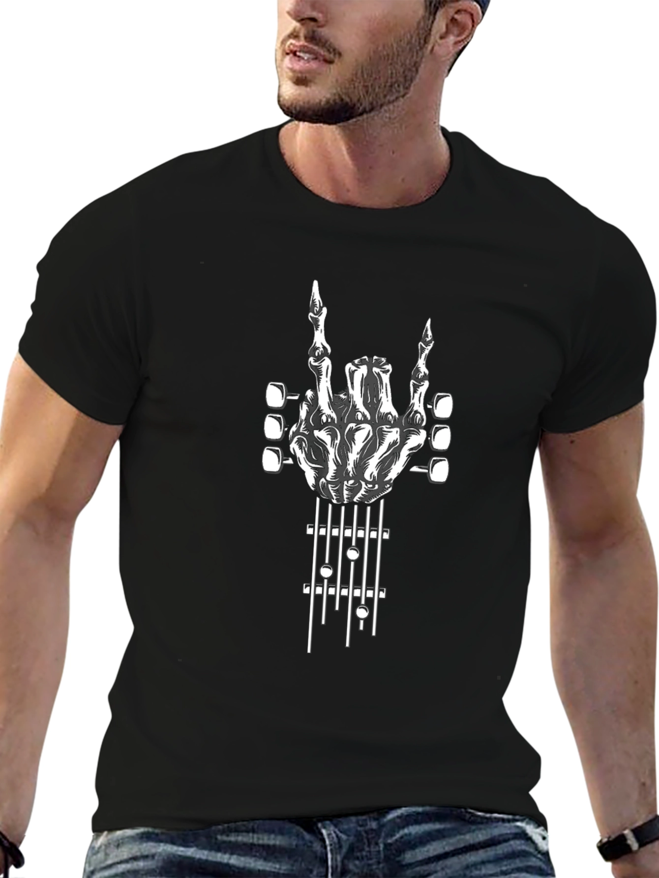 Rock On Skeleton Hand Guitar T-Shirt