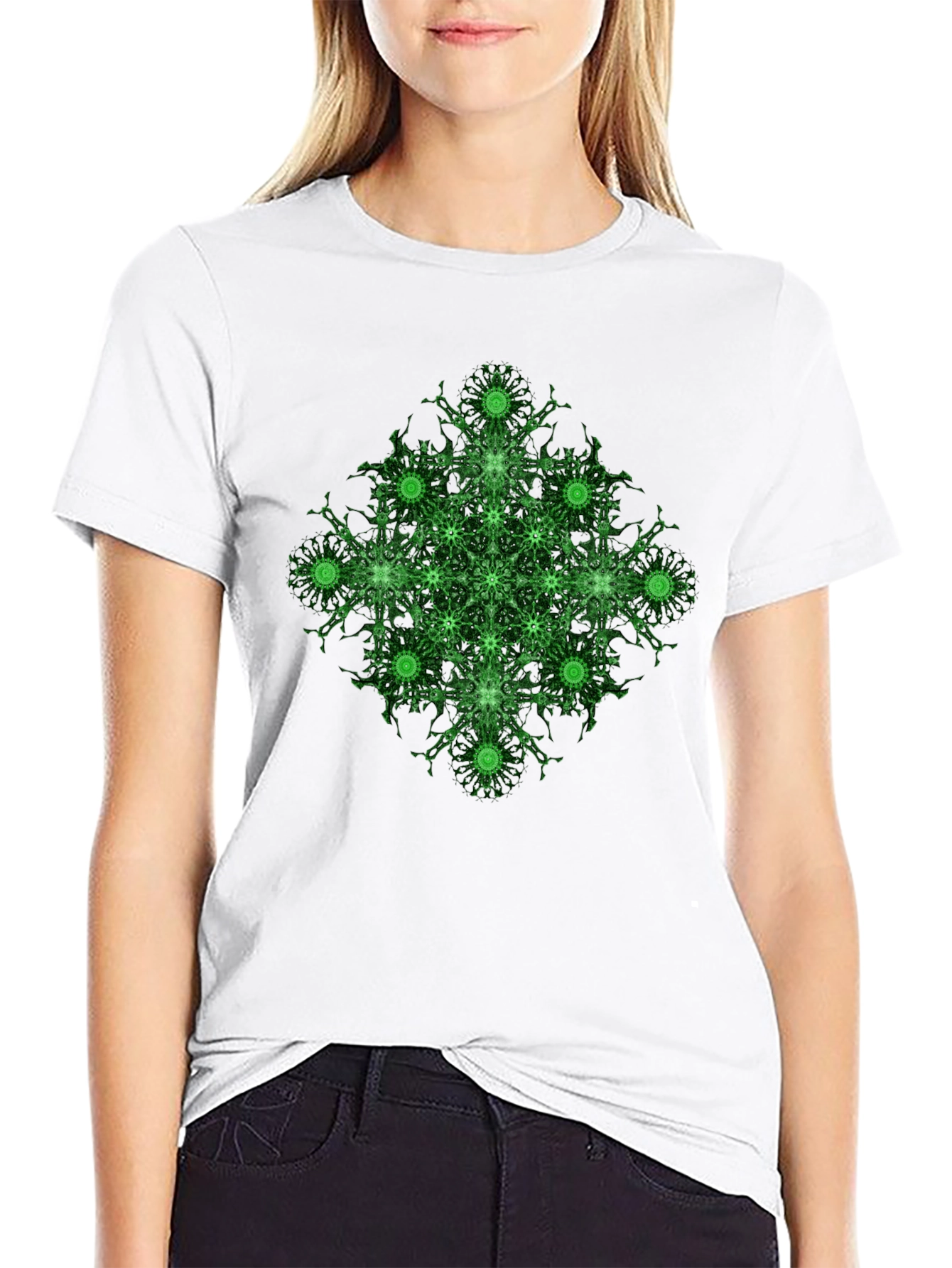 Geometric Green Pattern Black T-Shirt
