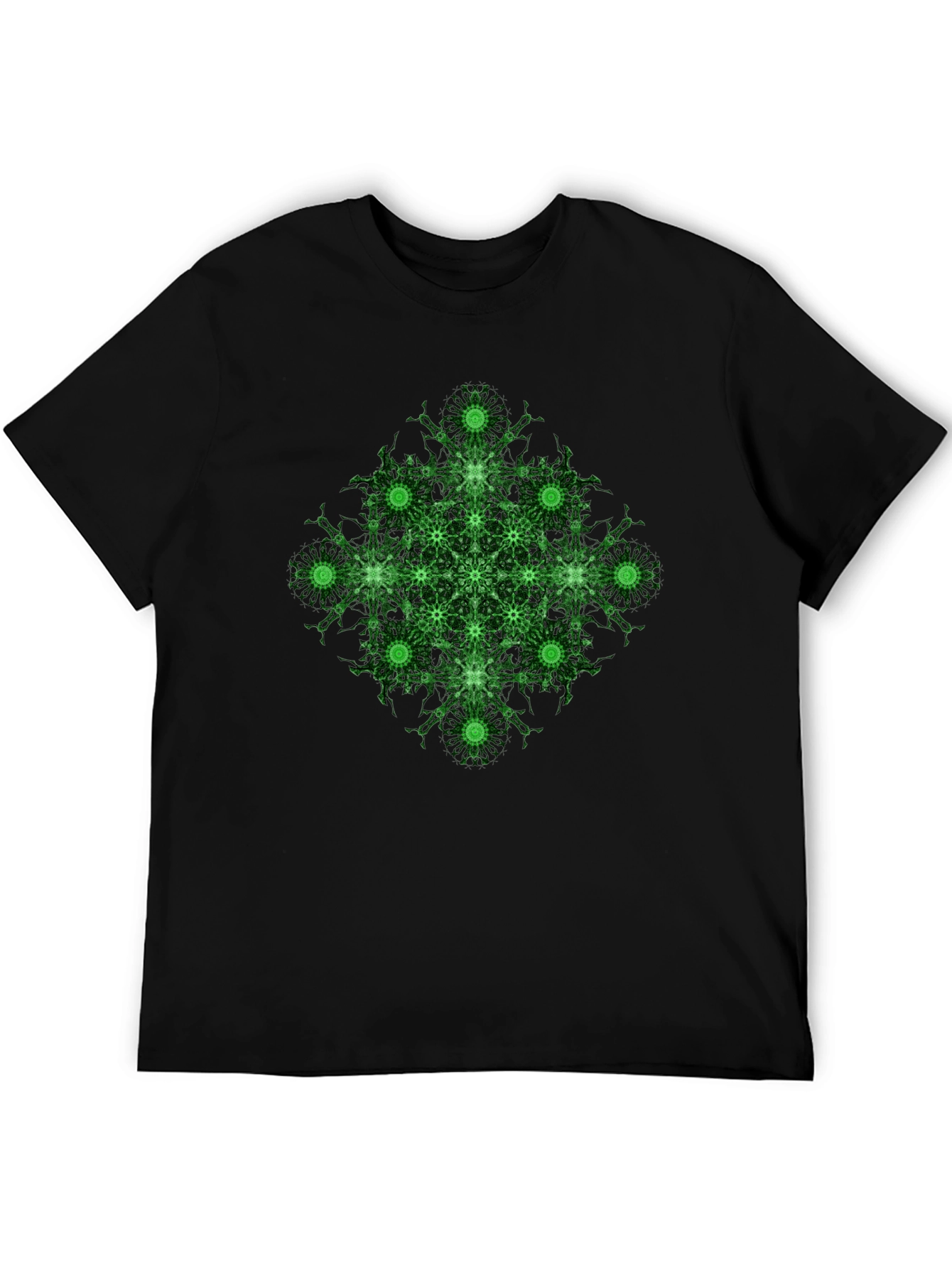 Geometric Green Pattern Black T-Shirt