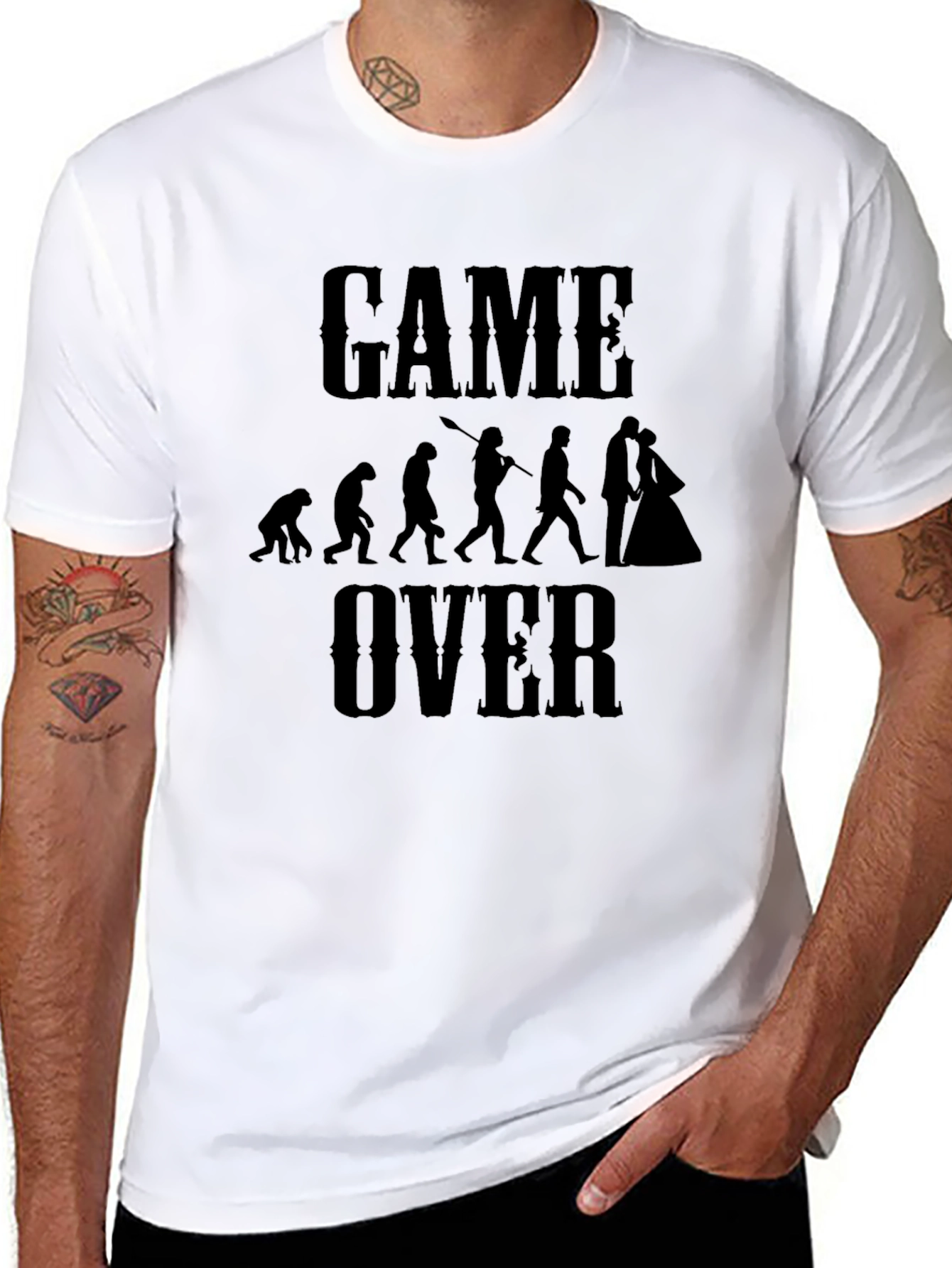 Funny Game Over Evolution Marriage T-Shirt