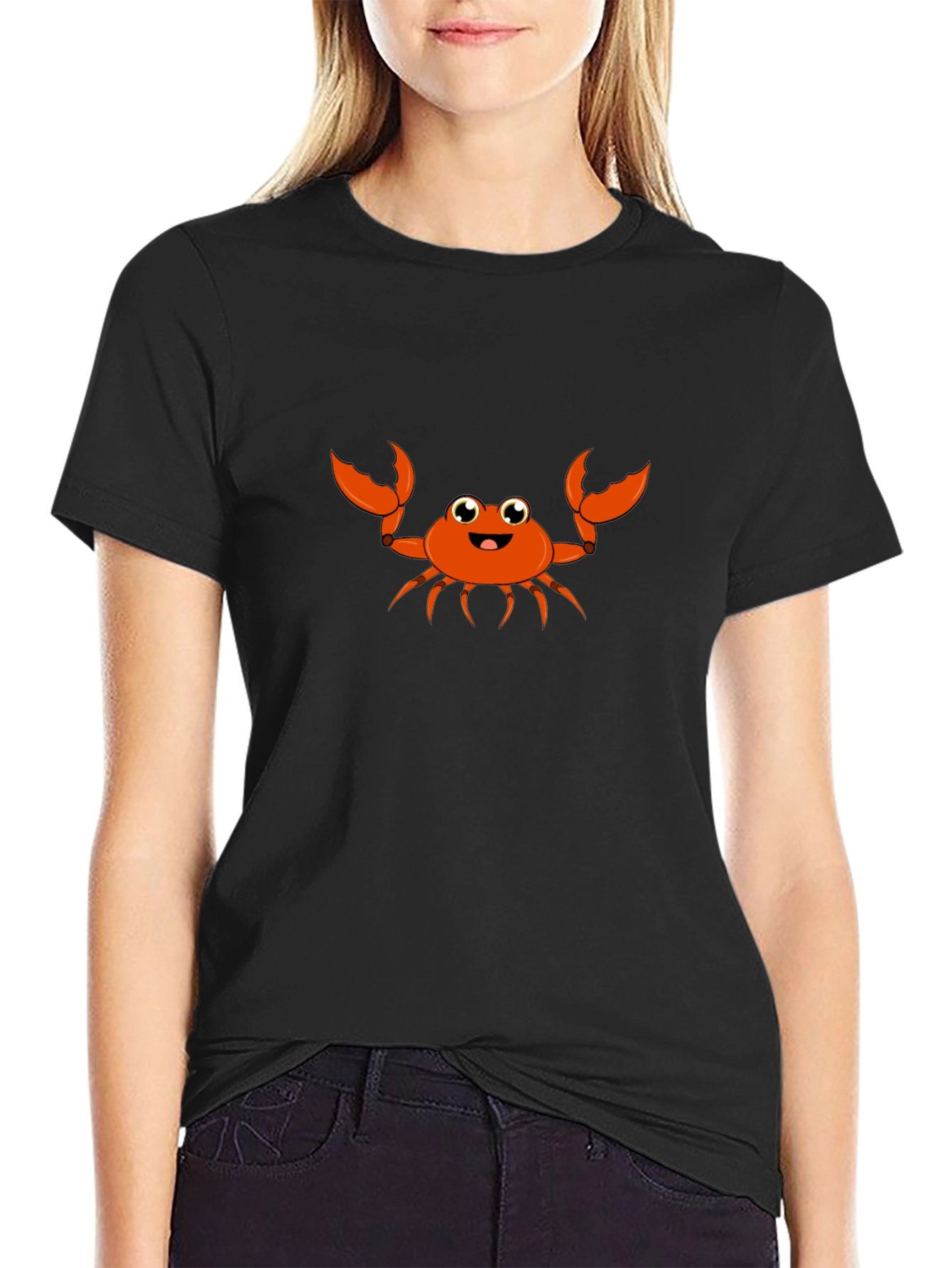 Cute Cartoon Crab Graphic Tee - Black