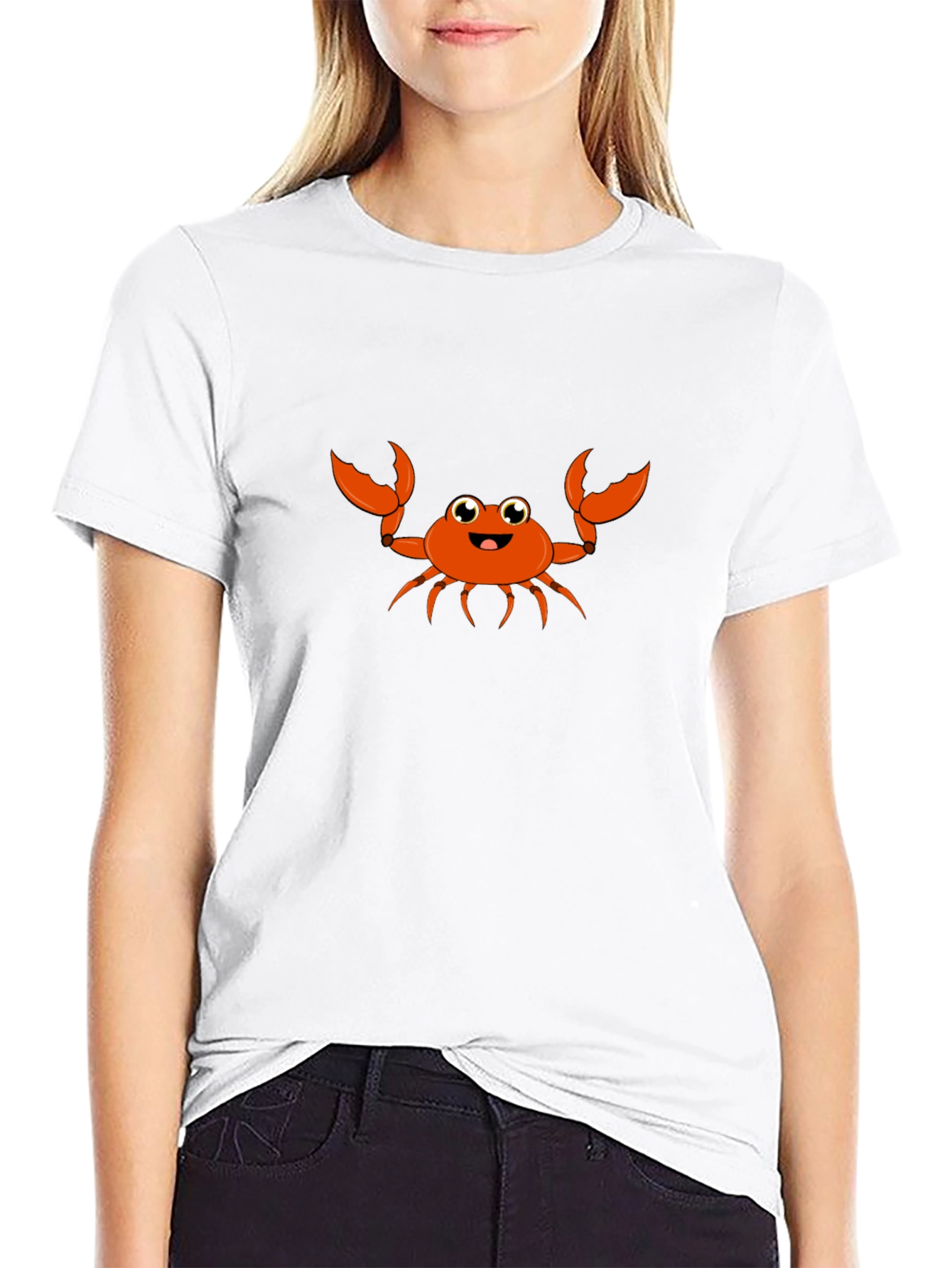 Cute Cartoon Crab Graphic Tee - Black