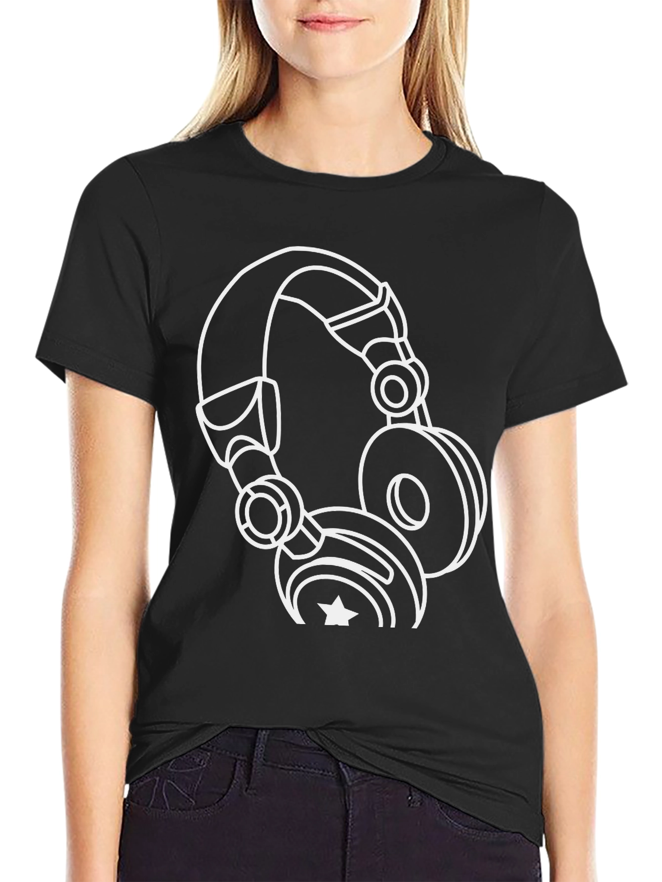 Cool Headphone Graphic Black T-Shirt