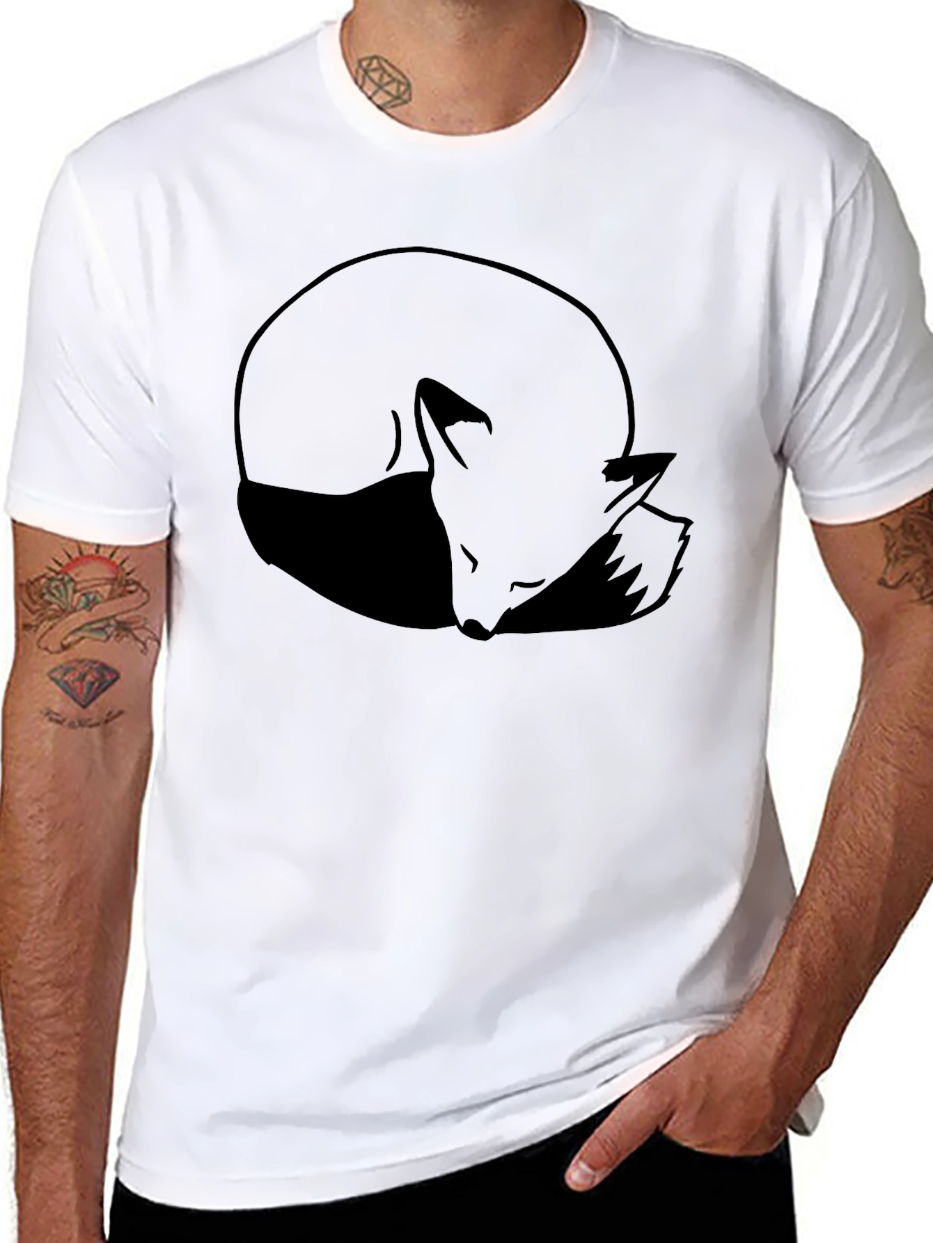 Sleeping Fox Graphic Black T-Shirt