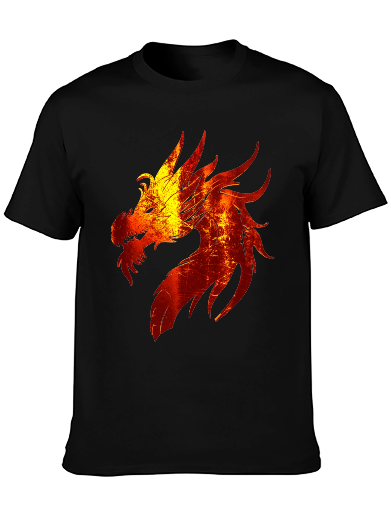 Fiery Dragon Graphic Tee - Black Cotton Blend T-Shirt