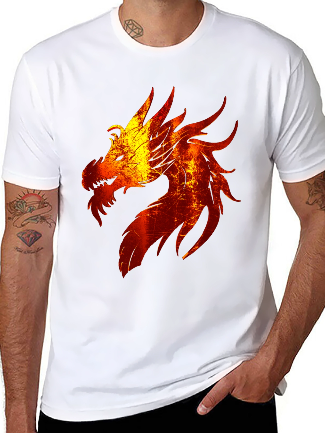 Fiery Dragon Graphic Tee - Black Cotton Blend T-Shirt