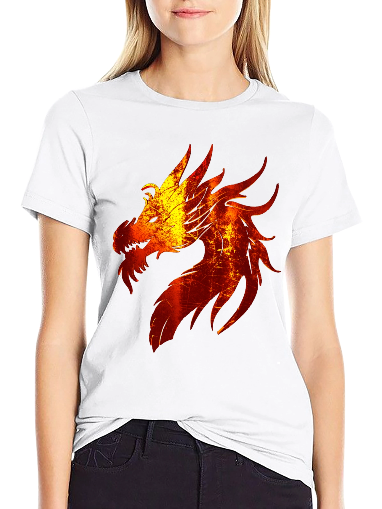 Fiery Dragon Graphic Tee - Black Cotton Blend T-Shirt