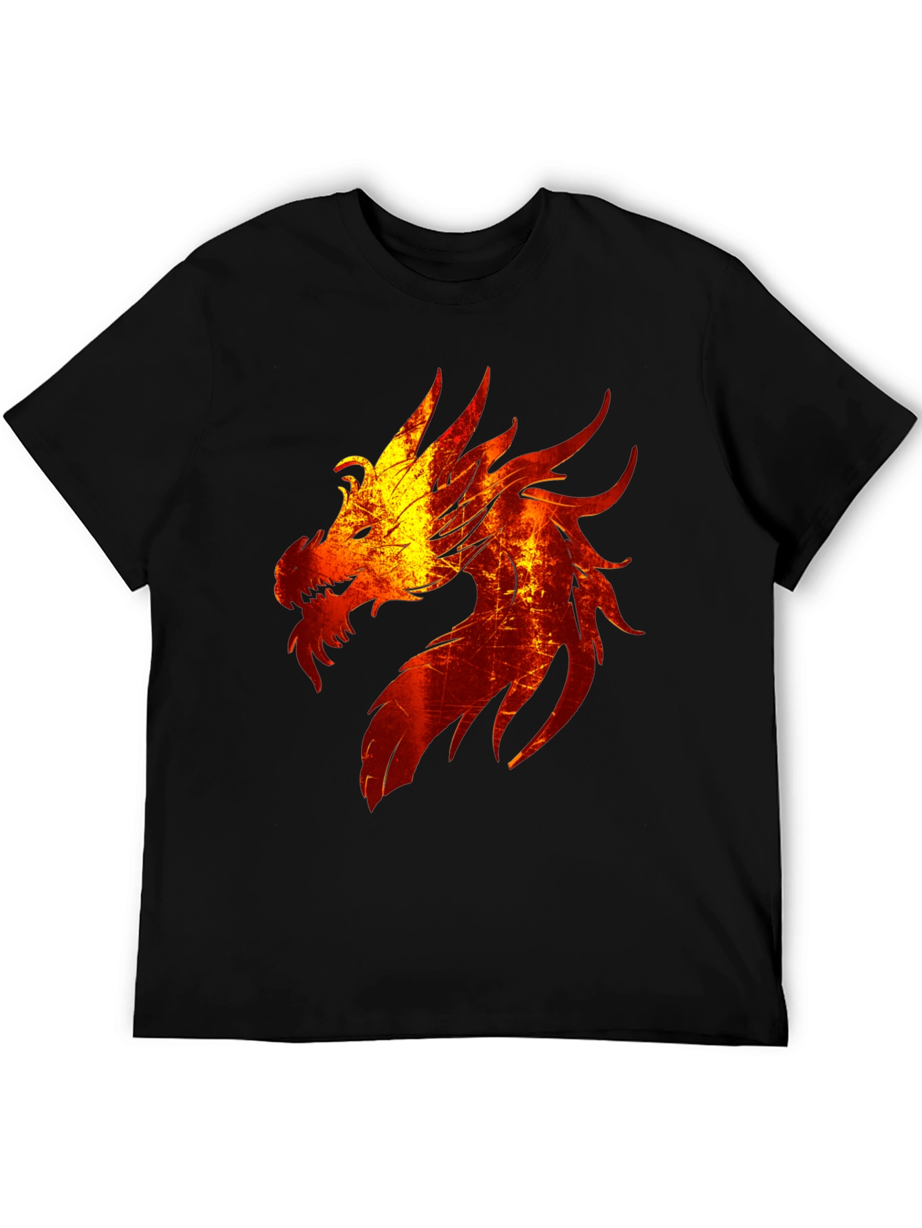 Fiery Dragon Graphic Tee - Black Cotton Blend T-Shirt