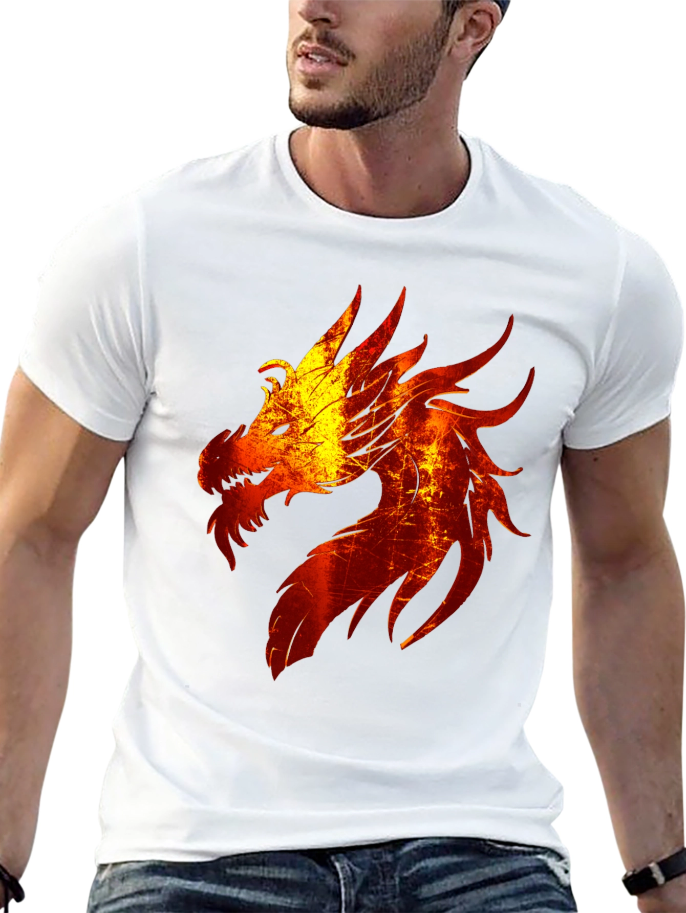 Fiery Dragon Graphic Tee - Black Cotton Blend T-Shirt