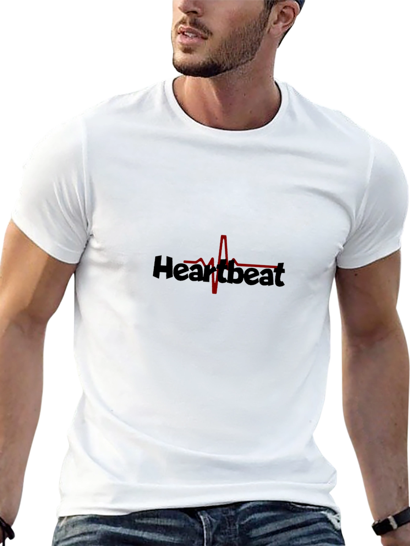 Heartbeat Graphic Tee - Modern Casual Black T-Shirt