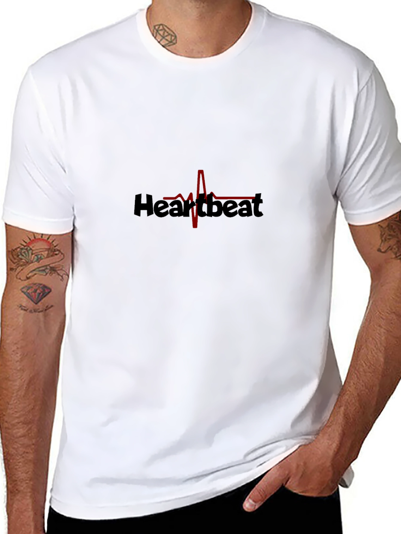 Heartbeat Graphic Tee - Modern Casual Black T-Shirt