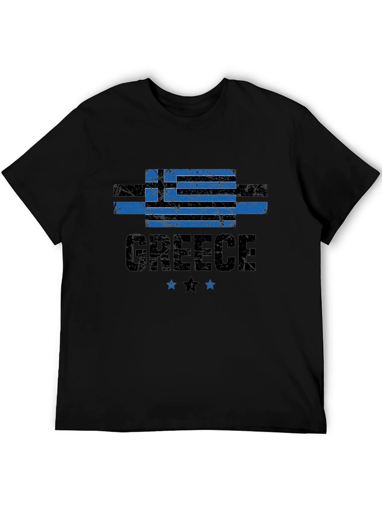 Greece Flag T-Shirt - Black Distressed Look