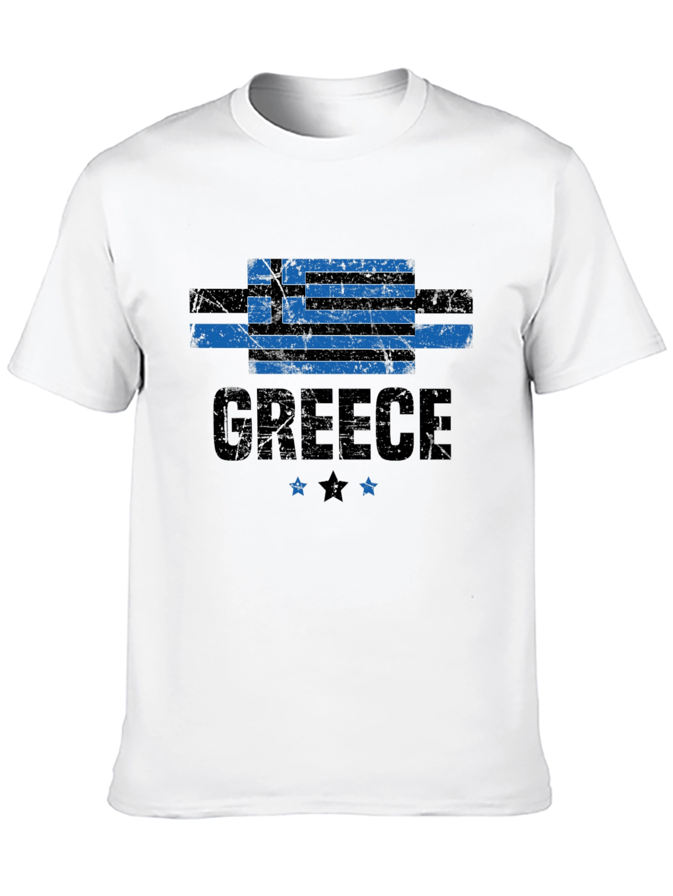 Greece Flag T-Shirt - Black Distressed Look