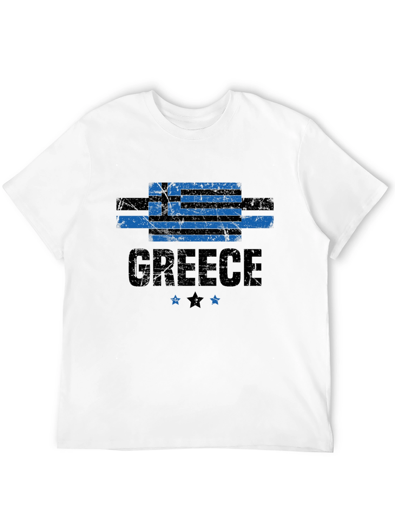 Greece Flag T-Shirt - Black Distressed Look