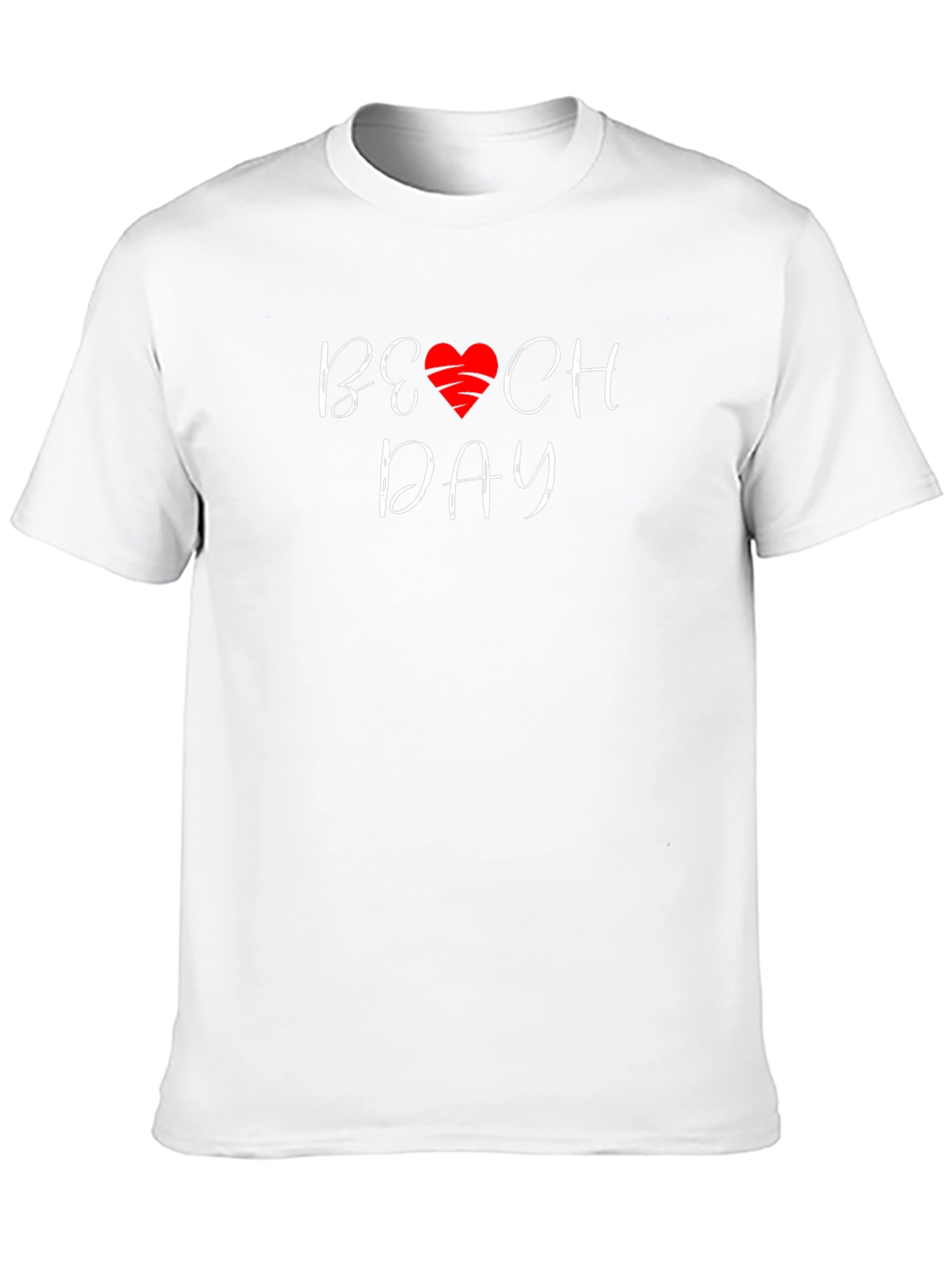 Beach Day T-Shirt with Heart Graphic - Casual Wear