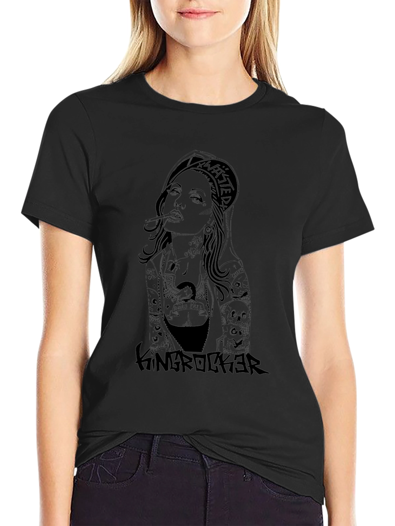 King Rocker Tattoo Graphic Black T-Shirt