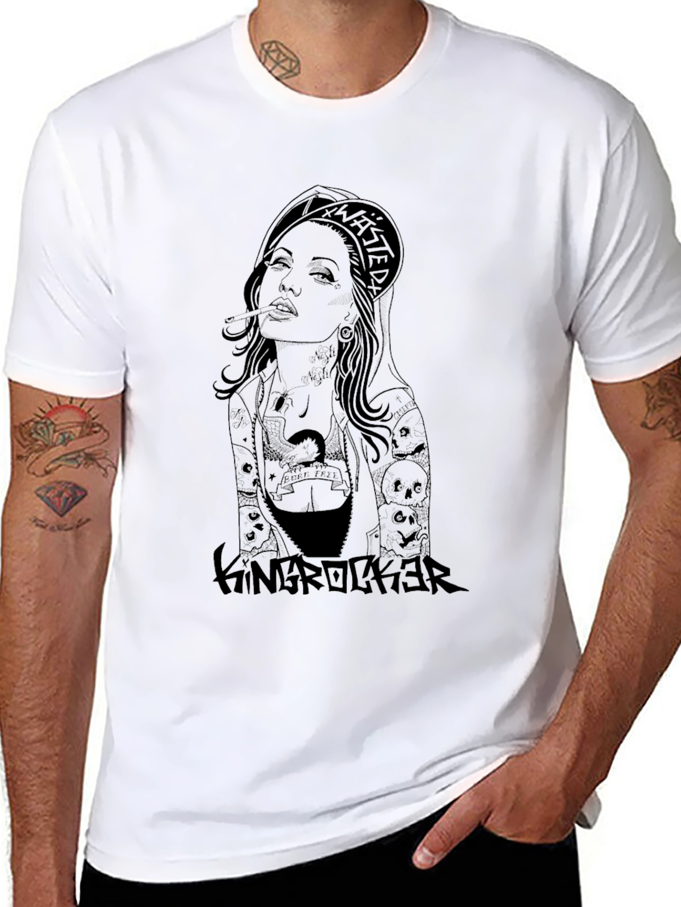 King Rocker Tattoo Graphic Black T-Shirt
