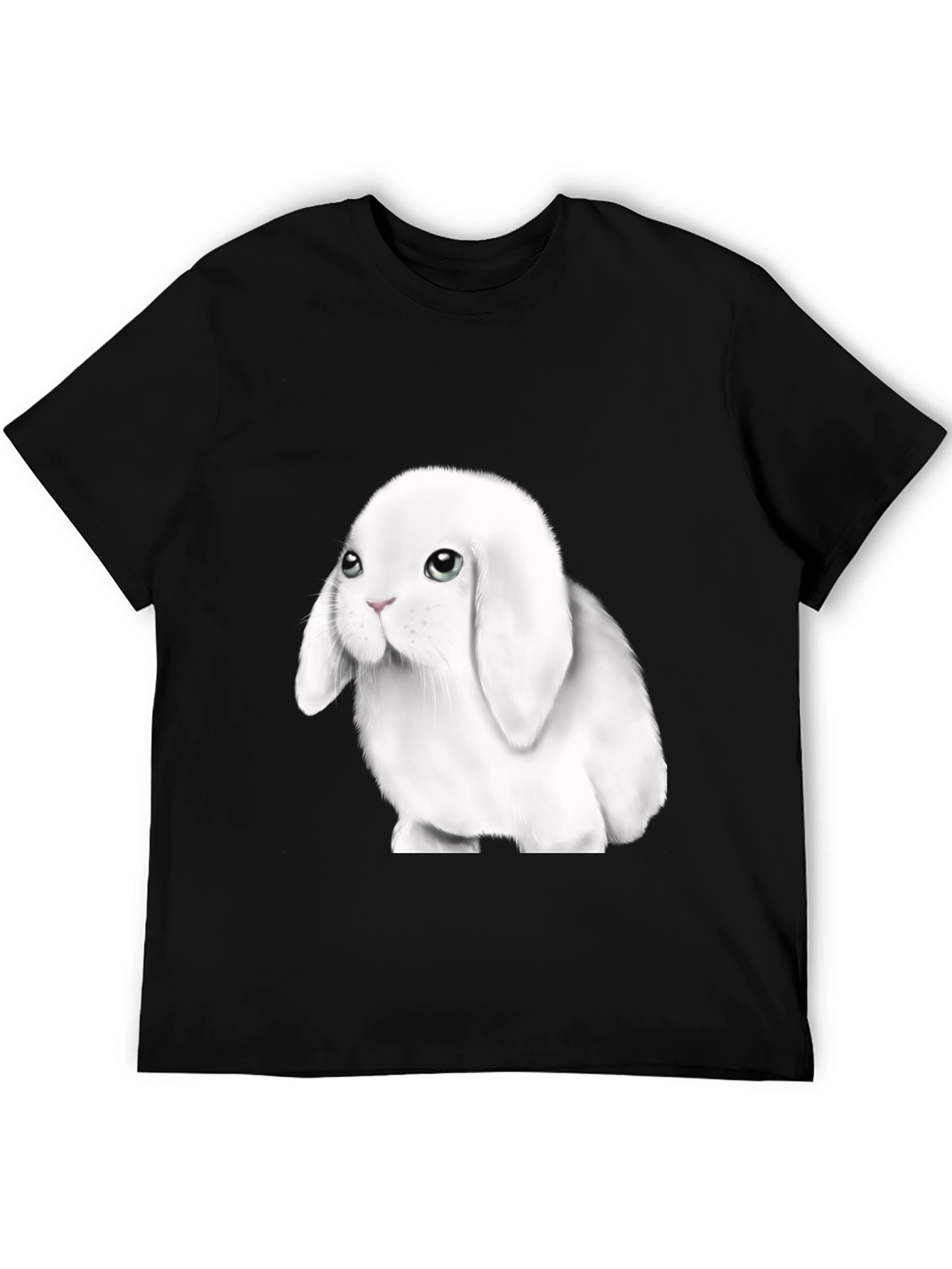 Cute Lop-Eared Bunny Graphic Tee - Black