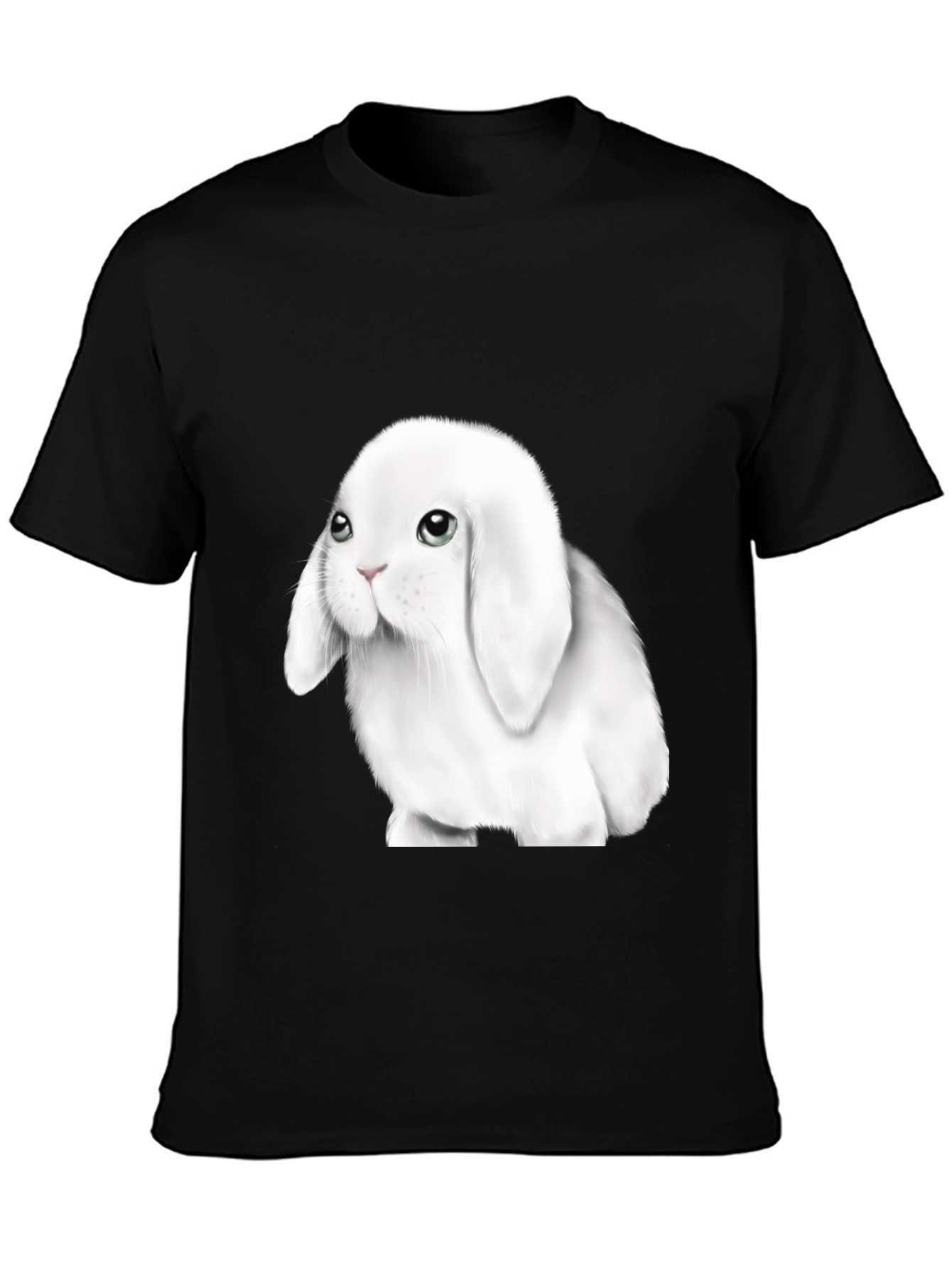 Cute Lop-Eared Bunny Graphic Tee - Black