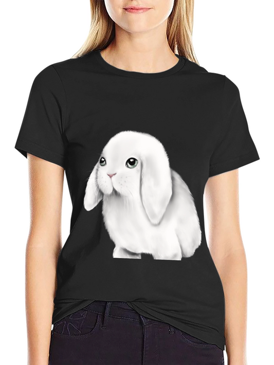 Cute Lop-Eared Bunny Graphic Tee - Black