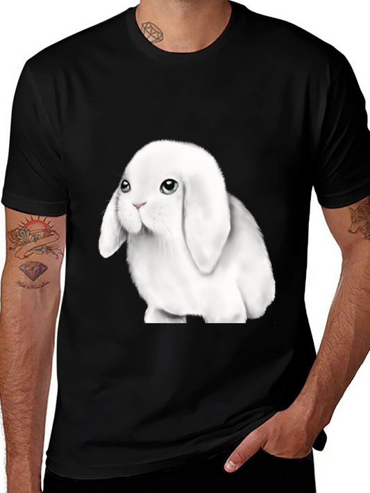 Cute Lop-Eared Bunny Graphic Tee - Black