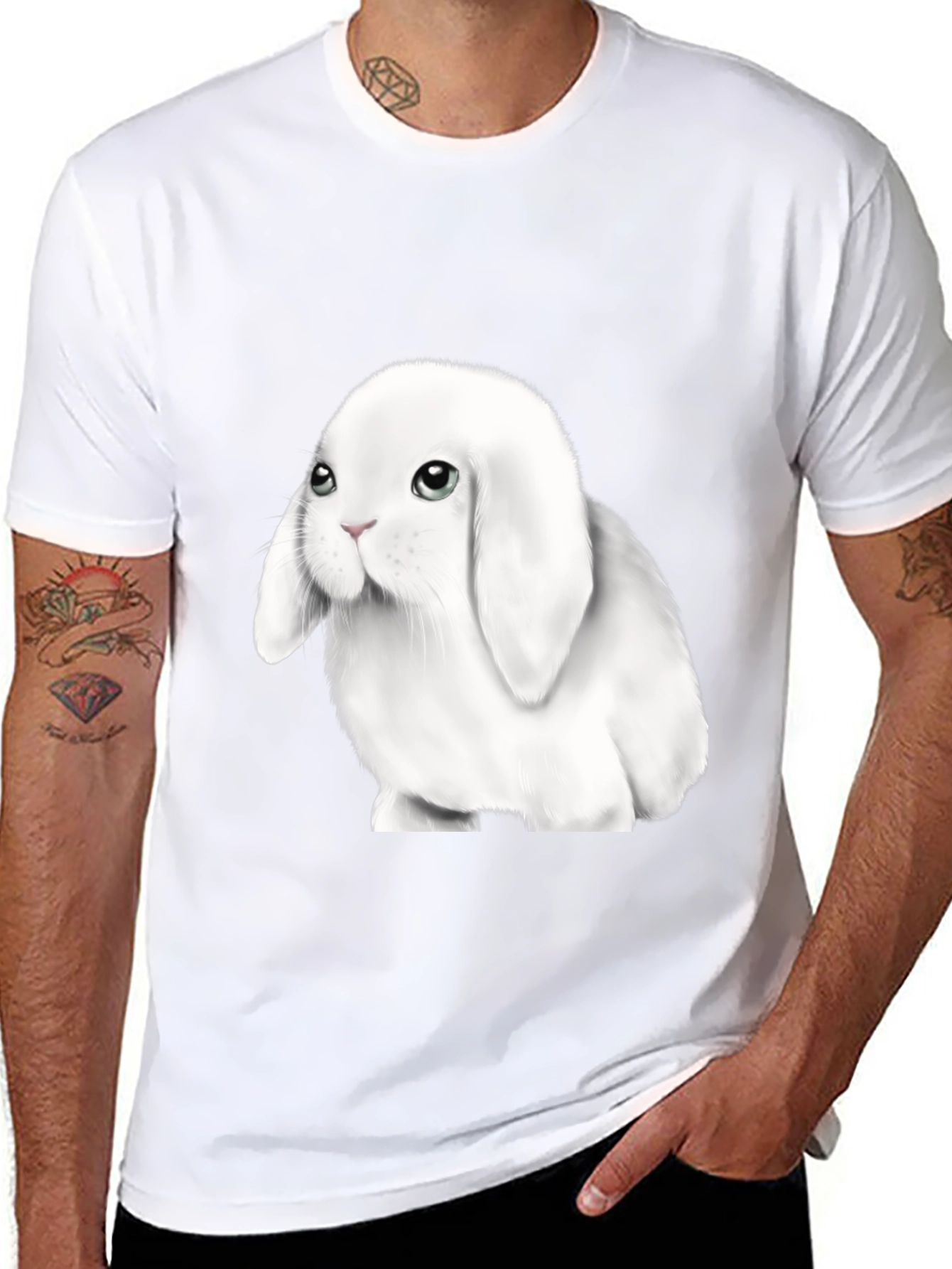 Cute Lop-Eared Bunny Graphic Tee - Black