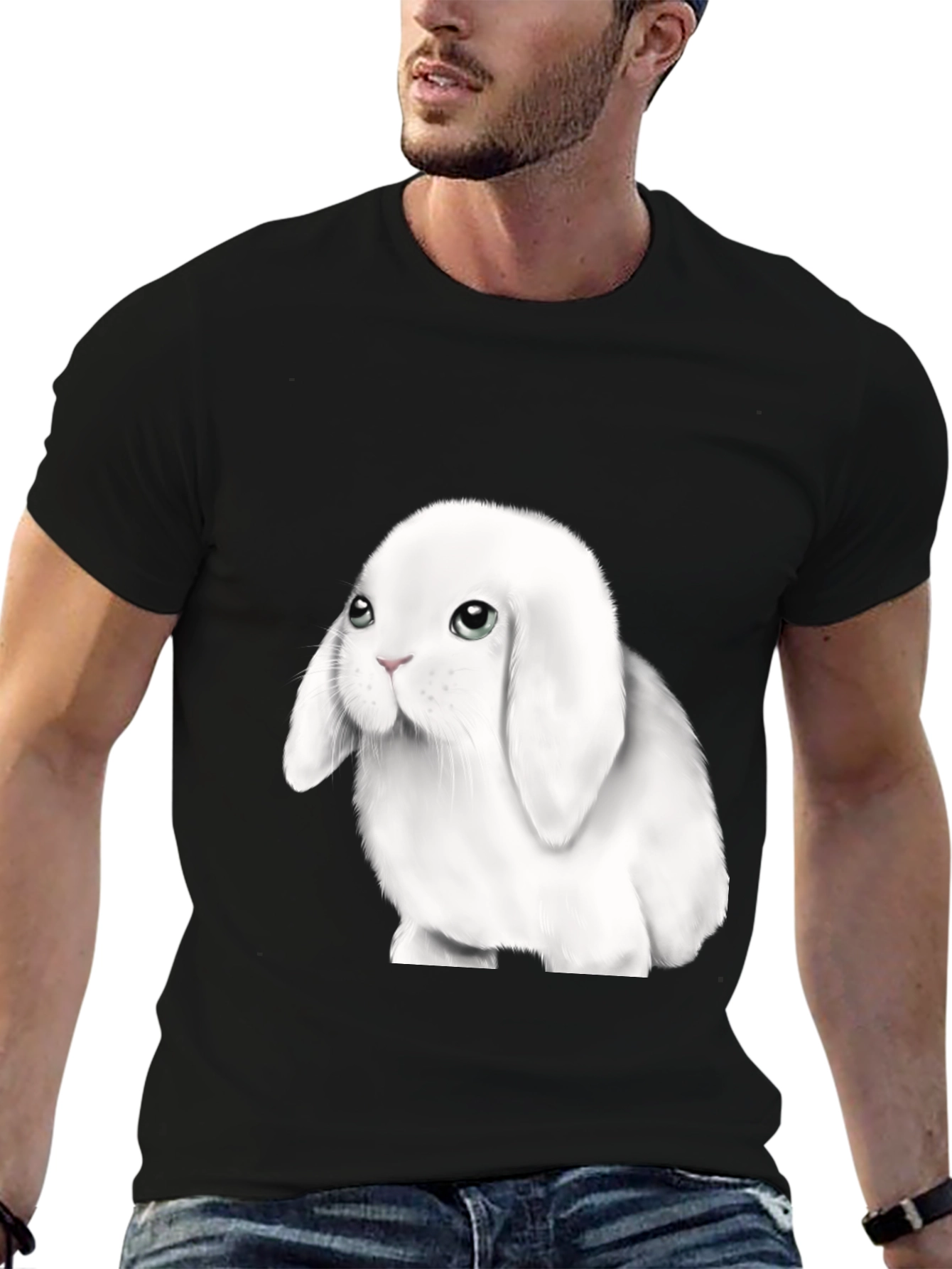 Cute Lop-Eared Bunny Graphic Tee - Black