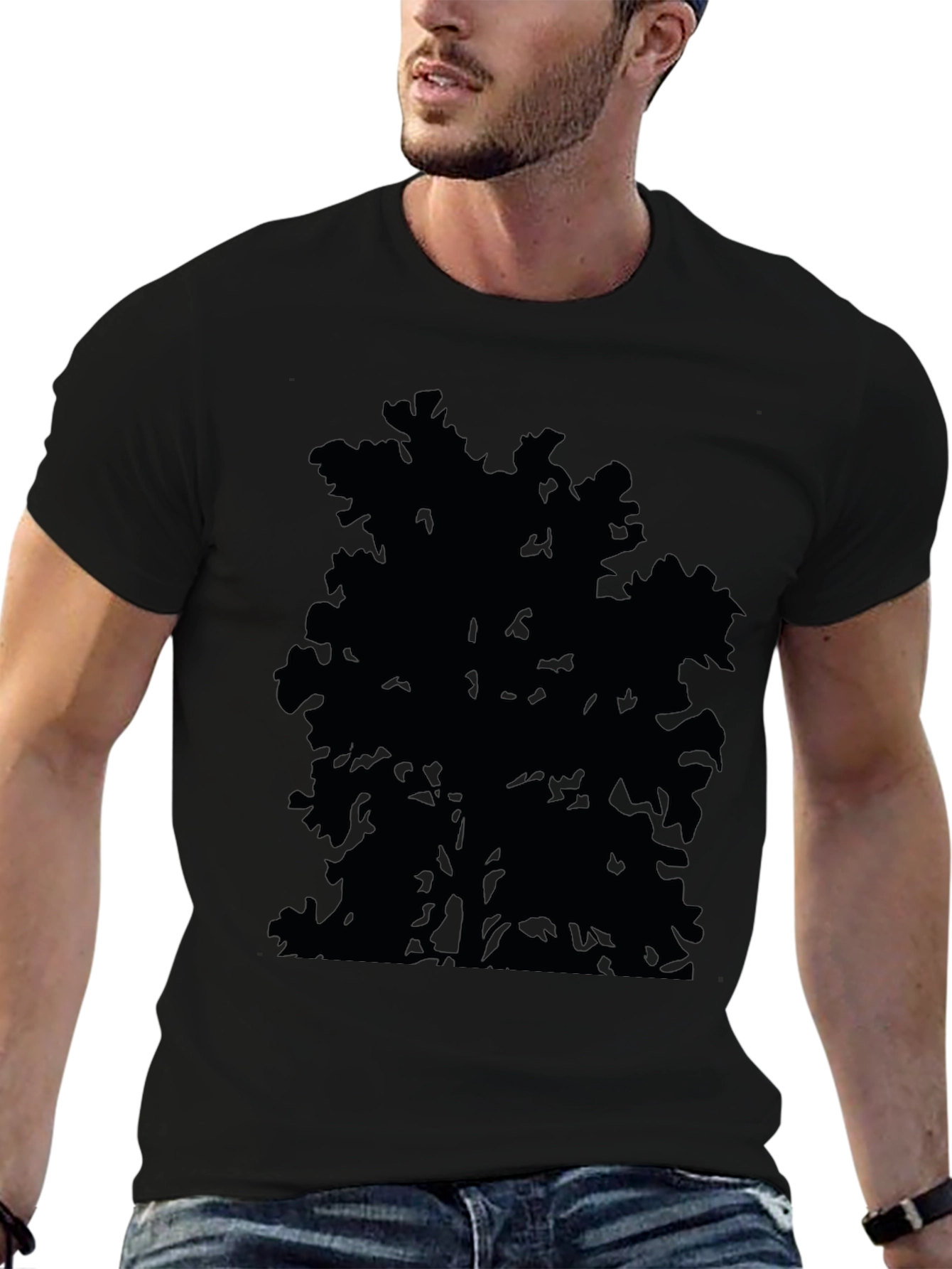 Abstract Tree Graphic Tee - Black Casual Shirt