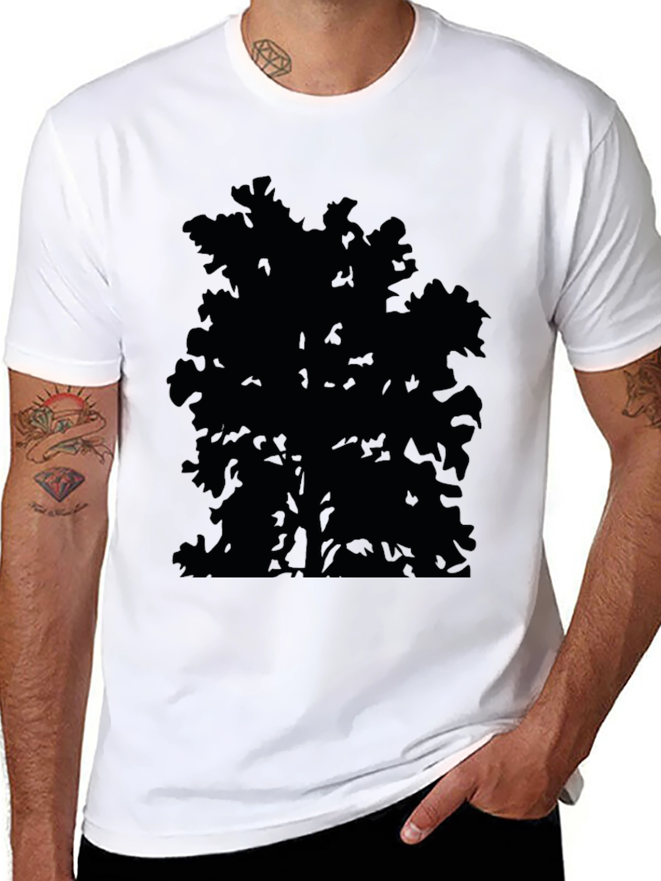 Abstract Tree Graphic Tee - Black Casual Shirt