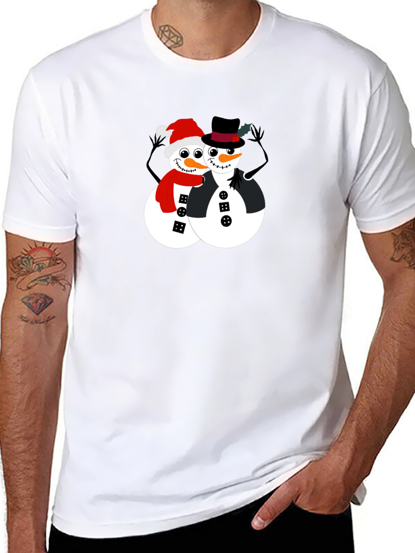 Festive Snowman Couple Graphic Tee