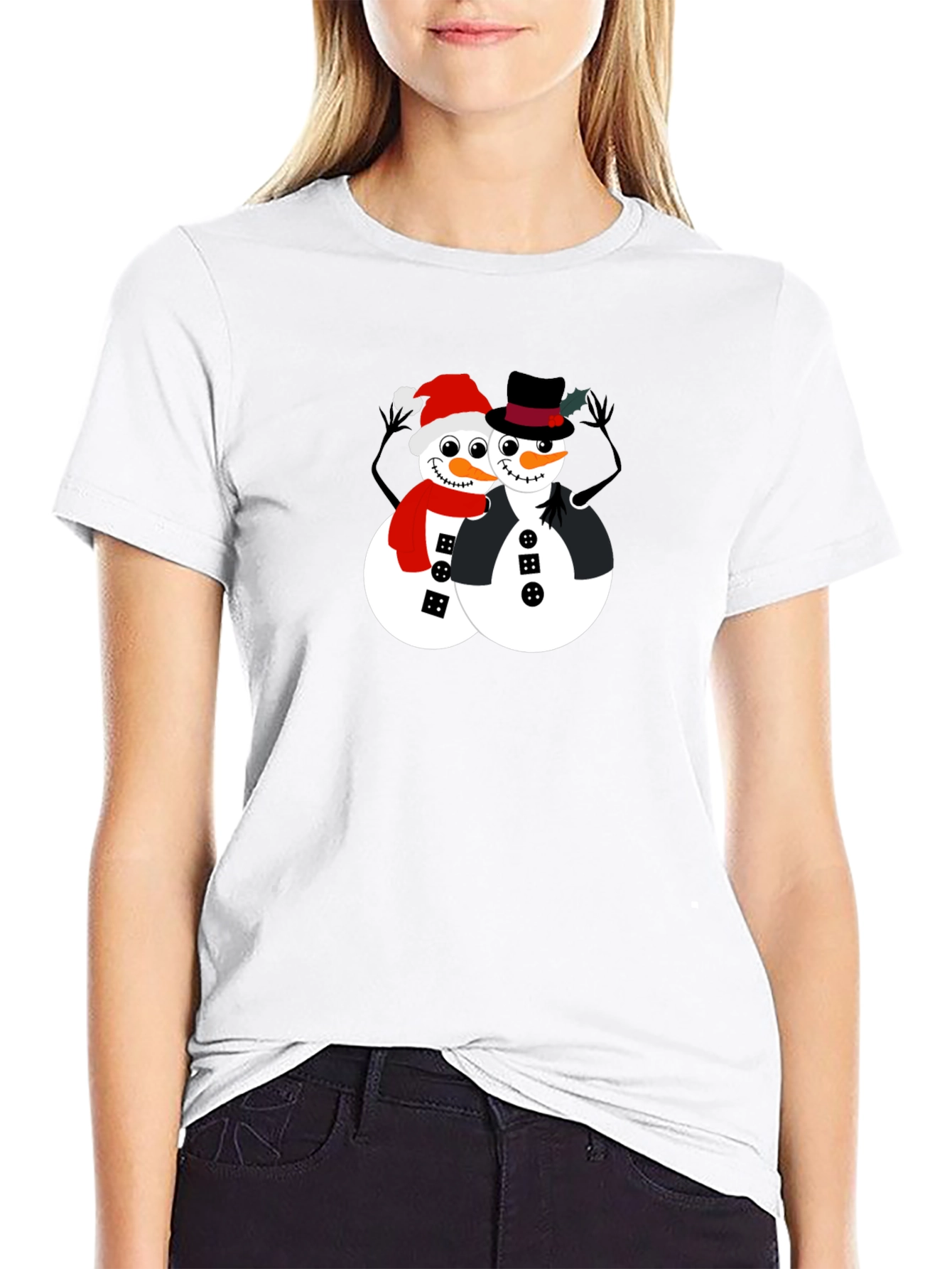 Festive Snowman Couple Graphic Tee