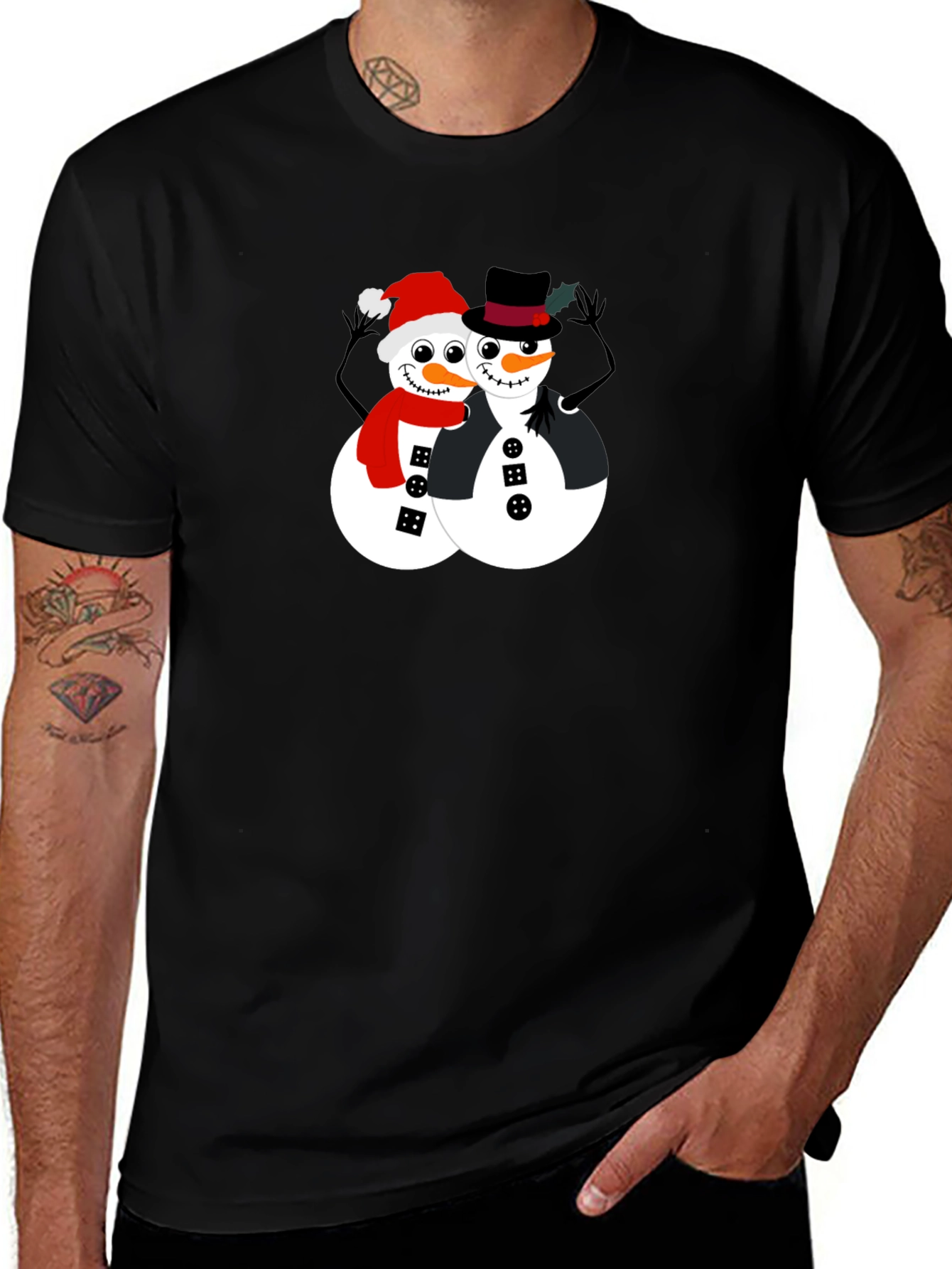 Festive Snowman Couple Graphic Tee