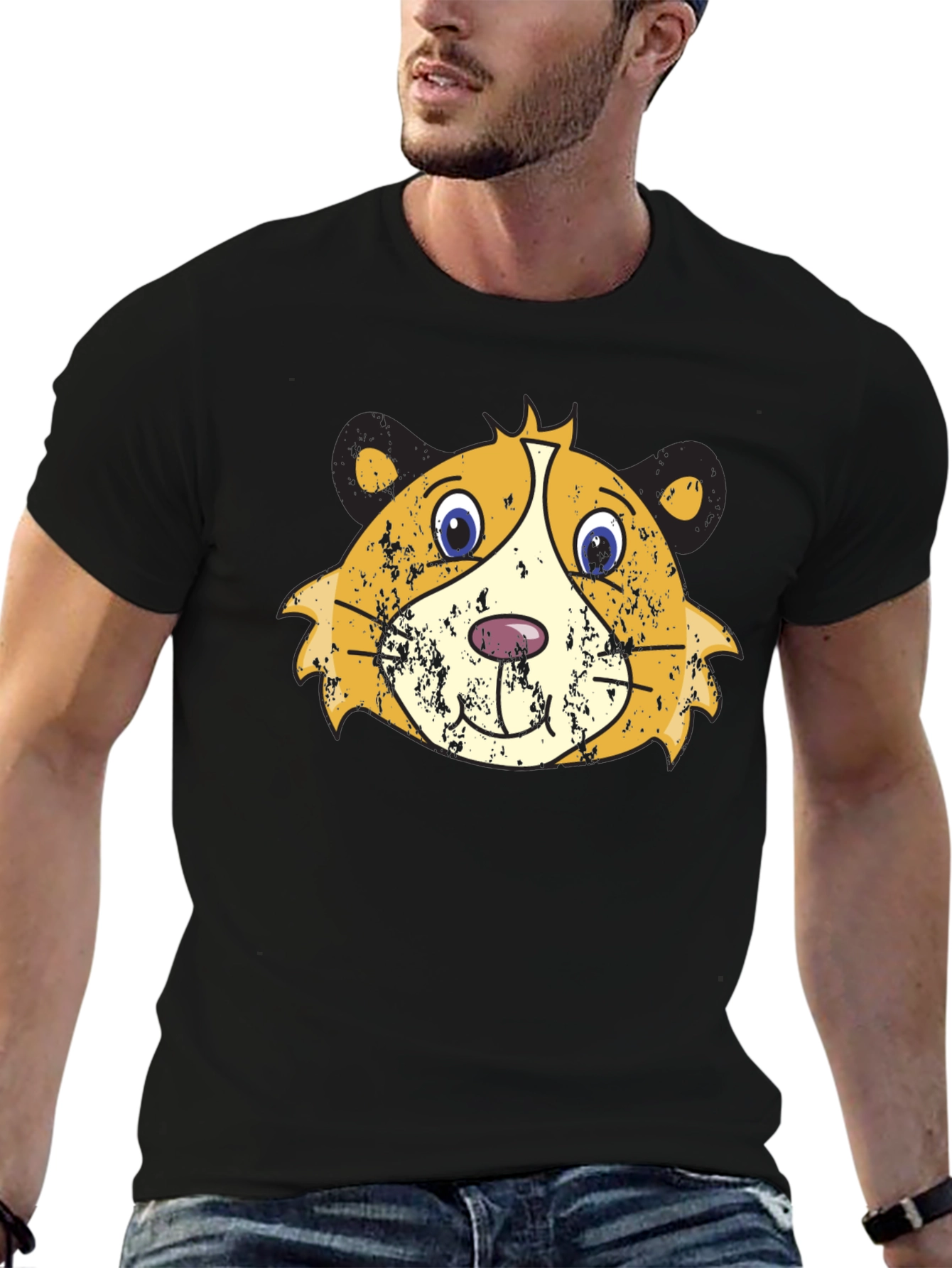 Guinea Pig Graphic T-Shirt - Distressed Cartoon Design
