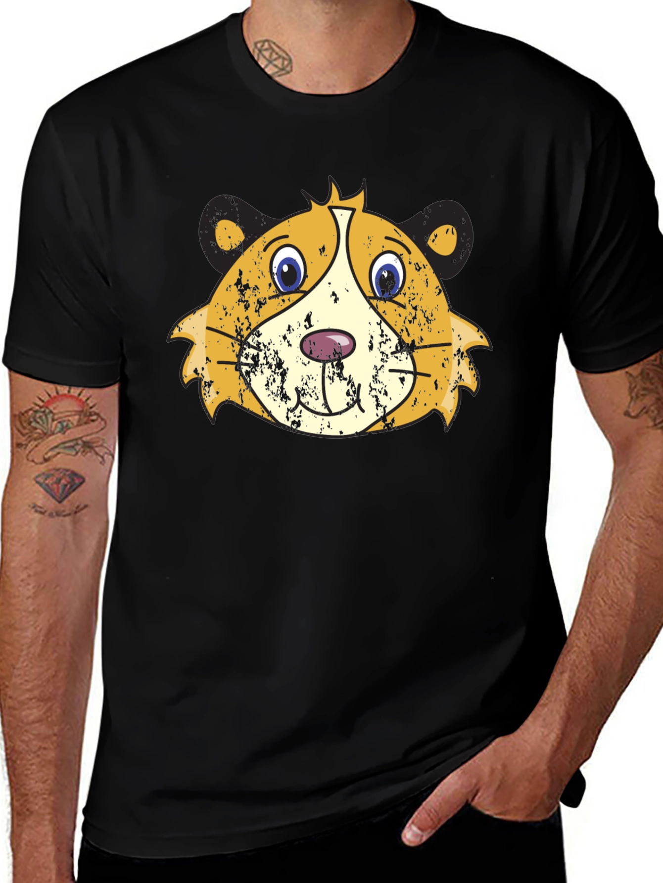 Guinea Pig Graphic T-Shirt - Distressed Cartoon Design